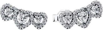 Pandora Drievoudige Hart Sterling Zilver Oorbellen Met Heldere Zirkonia - Dames - Oorbellen - Wit - ONE Size - Accessoires
