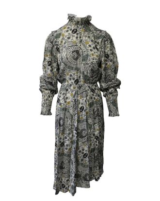 Isabel Marant Etoile Printed Ruffle Neck Long Sleeve Midi Dress in Multicolor Viscose