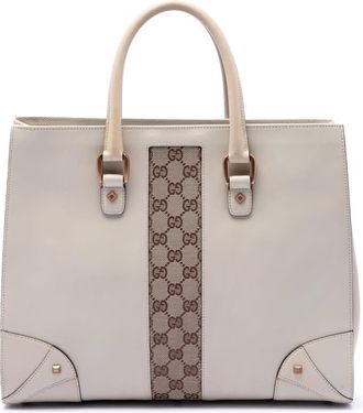 Gucci Pre-owned Gucci Calfskin and GG Canvas Nailhead Tote Ladies E6W3IDUHWZ1Z4T0L