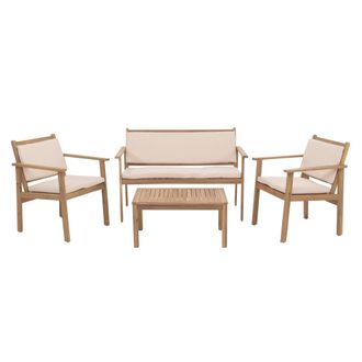 Hhg Nunca Usado] Conjunto De Jard&iacute;n Hhg 946, Conjunto De Sal&oacute;n Banco Sill&oacute;n Mesa, Madera Acacia Mvg Tela/textil (180g/m&sup2;), Cojines Beige