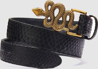 CLARIS VIROT Ceinture Serpent Python Noir Doré