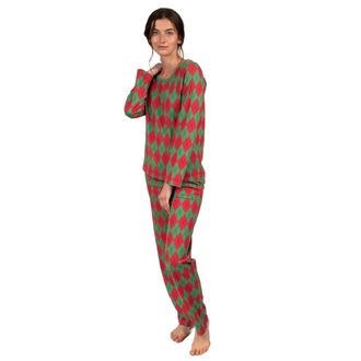 Leveret Christmas Womens Two Piece Cotton Loose Fit Pajamas Argyle