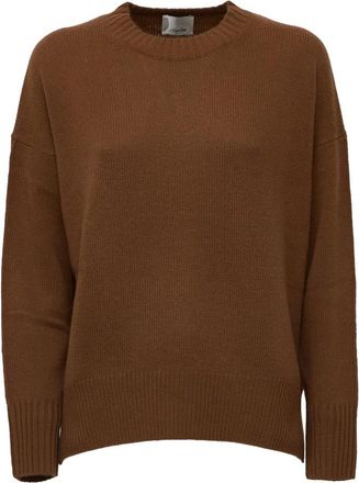 Allude Ribgebreide trui met ronde hals - Dames - Cashmere truien - Bruin - M - Kasjmier - Truien & Vesten