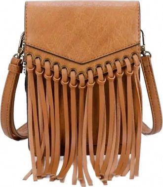 Ampere Creations Womens Scarlet Fringe Phonecase Crossbody Bag In Light Brown
