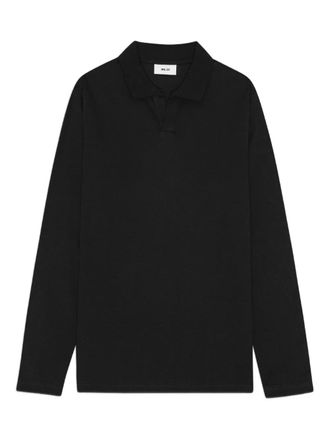 Nn.07 T-shirt met polokraag en lange mouwen - Zwart
