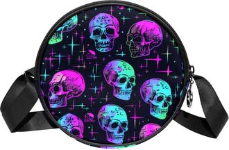 Generic Circle Crossbody Bag for Women, Skulls Small Sling Bag Daypack with Zipper Adjustable Shoulder Straps Casual Ladies Girls Round Purse