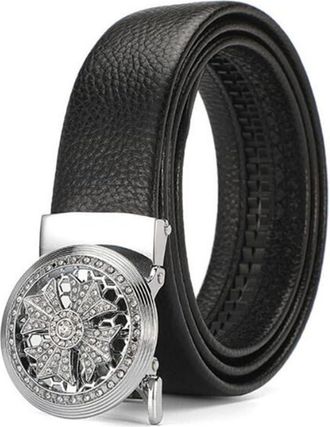 Generic Glitter Mens Leather Belt with Automatic Ratchet Belt, Bling Rhinestone Automatic Removal Leather Belt for Men Business Suit Leisure Wide 35 mm Trimma