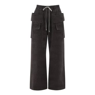 Rick Owens Broeken, Heren, Zwart, M, Katoen, Creatch Wide Cargo Drawstring
