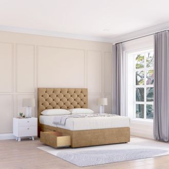 Sloomy Mayfair Divan Bed Base 2 Drawers & 54 Floor Standing Headboard in Light Brown | Size: Super King