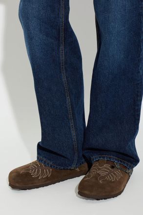 Etro ETRO X BIRKENSTOCK Brown Embroidered Suede Mules, Mens, Brown