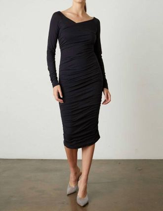 Velvet Tori Ruched Dress In Black