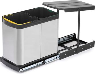 Emuca Emuca Contenedor De Reciclaje Para Fijaci&oacute;n Inferior Y Extracci&oacute;n Manual/autom&aacute;tica En Mueble De Cocina Recycle Inox 2x12litros, Pl&aacute;stico Y Acero Inox