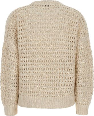 Brunello Cucinelli Womens Crew Neck Sweater White Wool-Cashmere Blend Lamb Wool Tops Top