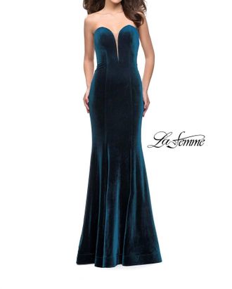 La Femme Velvet Mermaid Dress In Dark Teal