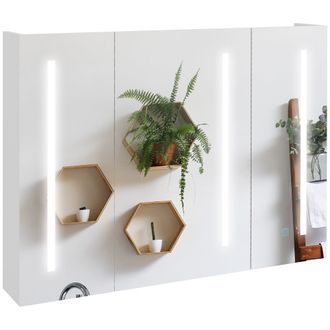 Kleankin Wall Mounted Bathroom Storage Cupboard with Light - Mirror and Shelf | TJ Hughes
