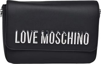Love Moschino Rectangular Black Crossbody Bag With Metallic Logo And Zippered Compartments