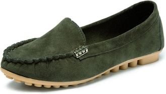 Generic Womens Casual Cushioning Orthopedic Shoes,Womens Comfortable Lightweight Suede Loafers (Green,6)