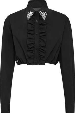 Philipp Plein Poplin Cropped Shirt - Dames - Overhemden - Zwart - XL - Katoen - Overhemden