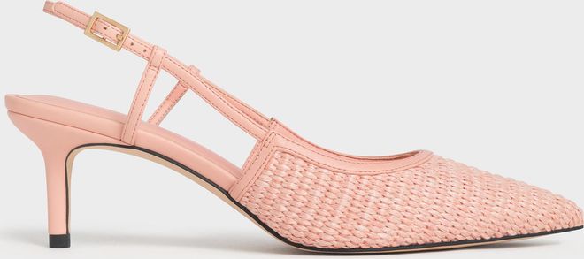 Raffia Pointed-Toe Slingback Pumps