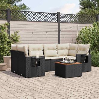 vidaXL Set De Comedor De Jard&iacute;n 7 Pzas Y Cojines Rat&aacute;n Sint&eacute;tico Negro Vidaxl