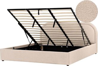 Beliani Cama matrimonial de tejido beige 180x200