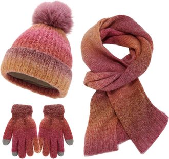 Generic Womens Hat Scarf and Gloves Set Winter Knitted Ladies Fuzzy Socks Thermal Warm Leopard Print Chiffon Fashion Cold Weather Outdoors Windproof Woolen Gl