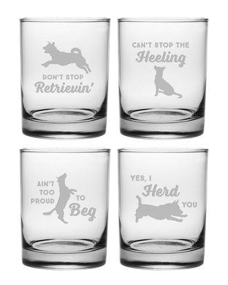 SUSQUEHANNA GLASS 14oz Clever Canine Assortment Rocks Glass Set of 4
