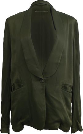 Maison Margiela One Button Blazer in Green Polyester