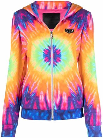 Philipp Plein logo-print tie-dye zipped hoodie - Pink