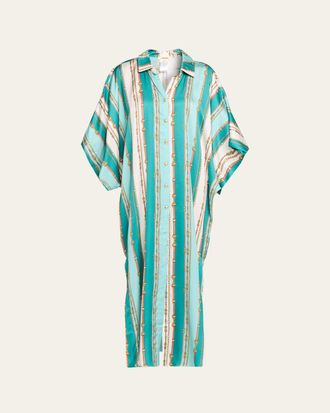 La Blanca Wrena Belt Striped Maxi Shirtdress Coverup