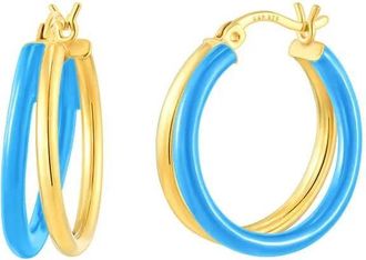 Gold & Honey Womens Enamel Double Hoop Earrings In Turquoise