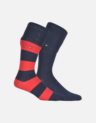 Tommy Hilfiger Mens 2-Pack Rugby Stripe Socks, Red/Navy - Size: 9/9.5/10/10.5/11/11.5/12