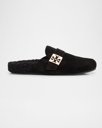 Tory Burch Mellow Suede Shearling Buckle Loafer Mules