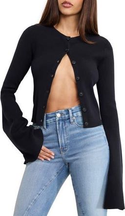 Good American Ribbed Bell Sleeve Cardigan in Black001 at Nordstrom Rack, Size 5X-Large