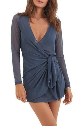 Vix Emily Long Sleeve Semisheer Mesh Cover-Up Dress in Blue at Nordstrom Rack, Size X-Large