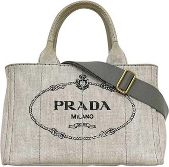 Prada Canapa Gray Canapa Handbag Tote Bag (Pre-Owned)