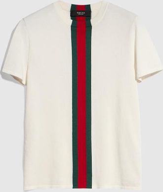 Gucci Knit Cotton T-shirt With Web Intarsia, Size XXXL, White, Ready-to-wear