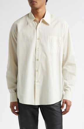 Our Legacy Above Stripe Button-Up Shirt in Faded Bone Windstripe Lyocell at Nordstrom, Size 40 Us