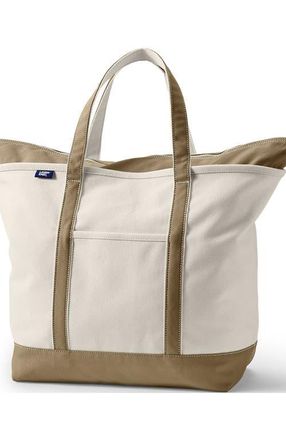 Lands End Zip Top Canvas Tote Bag in Natural/cafe Au Lait at Nordstrom, Size Small