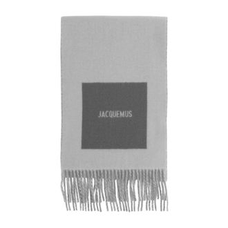 Jacquemus Winter Scarves, female, Gray, Size: ONE SIZE Grey Wool Fringed Scarf with Logo