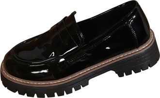 Generic Loafers for Women Slip On Comfortable Walking Shoes Patent Leather Solid Color Non-Slip Classic Dressy Business Casual Loafer Shoes Black