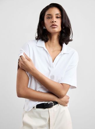 Contemporaine Womens Pima cotton Johnny collar boxy T-shirt