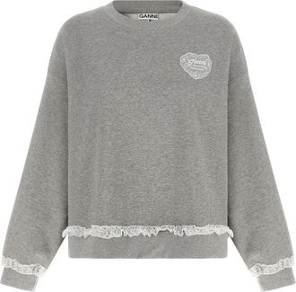 Ganni Grey Logo Round Neck Sweatshirt