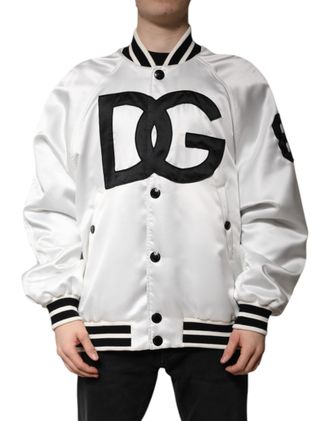 Dolce & Gabbana White DG Logo Polyester Jersey Bomber Mens Jacket