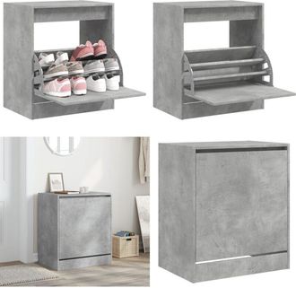 vidaXL Scarpiera Grigio Cemento 60x42x69 cm in Legno Multistrato - Scarpiera grigio cemento - Scarpiera da interno