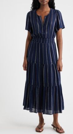 Rails Cannes Stripe Tiered Linen Blend Dress in Marina Stripe at Nordstrom, Size Xx-Small