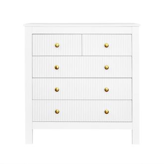STILVORA C&oacute;moda Con 5 Cajones, Frentes Texturizados Y Tiradores Dorados, Estilo Elegante, De Tablero De Part&iacute;culas, Blanco, 80,5&times;39,5&times;79 Cm