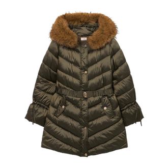 Oltre Jassen, Dames, Groen, XL, Leer, Midi Gewatteerde Jas met Riem