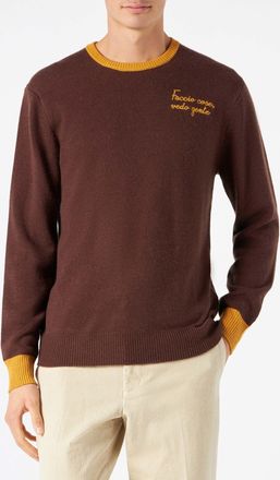 MC2 Saint Barth Man Brown Sweater With Faccio Cose, Vedo Gente Embroidery