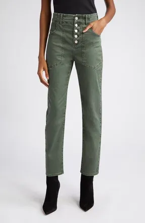 Veronica Beard Arya Button Fly Stretch Cotton Pants in Army Green at Nordstrom, Size 24